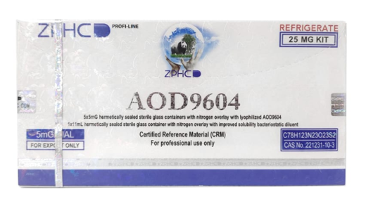 AOD 9604 ZPHC | 25 mg | 5 Frascos Liofilizados de 5 mg | Peptídeo Sintético para Reconstituição