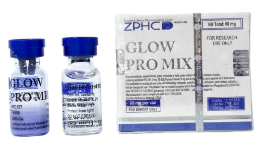 Glow Pro Mix 60 mg ZPHC | BPC-157 + TB-500 + GHK-Cu | Peptídeo Liofilizado para Reconstituição com Água Bacteriostática