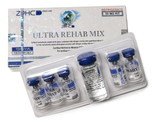 Ultra Rehab Mix ZPHC | 50 mg | Kit com 5 frascos de 10 mg | BPC-157 5 mg + TB-500 5 mg por frasco | Peptídeo Liofilizado para Reconstituição