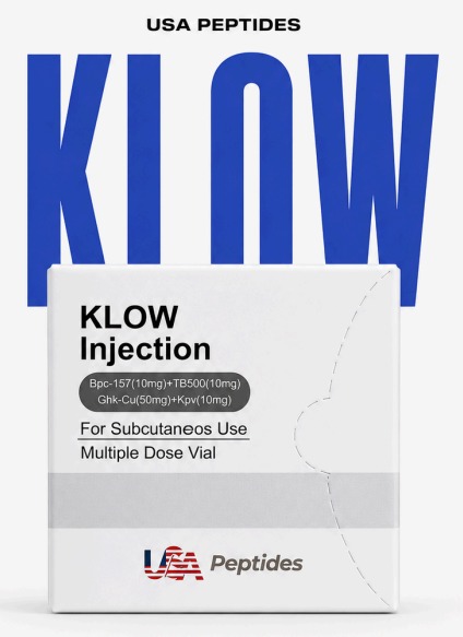 KLOW 80mg (GHK-Cu 50mg + TB-500 10mg + KPV 10mg + BPC-157 10mg) + 1 vial de água bac – USA Peptides